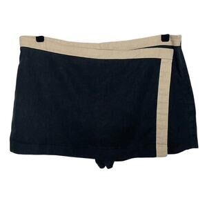 Abercrombie & Fitch Mid Rise Linen-Blend Tailored Mini Skort Black Cream Sz L